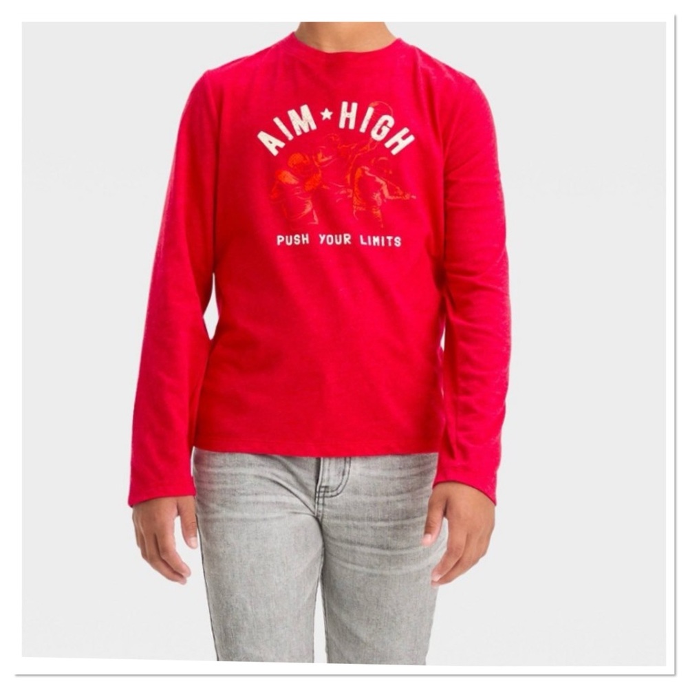 Boys Long Sleeve Aim High Push Your Limits Graphic T-Shirt